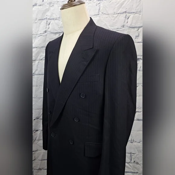 Samuelsohn Double Breasted Blazer Sport Coat Navy Striped Vintage Canvas 40R 38R - Picture 4 of 16